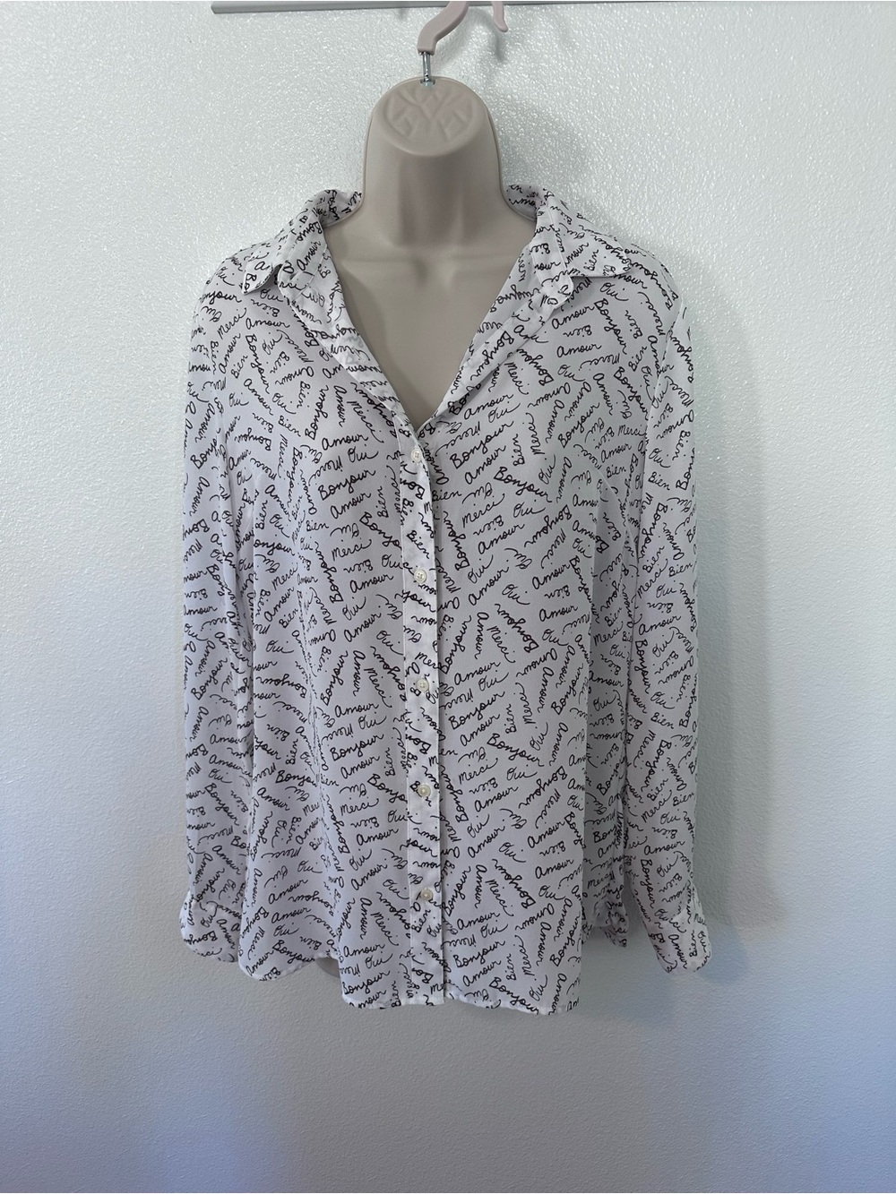 Banana Republic White Blouse with Brown Script Print